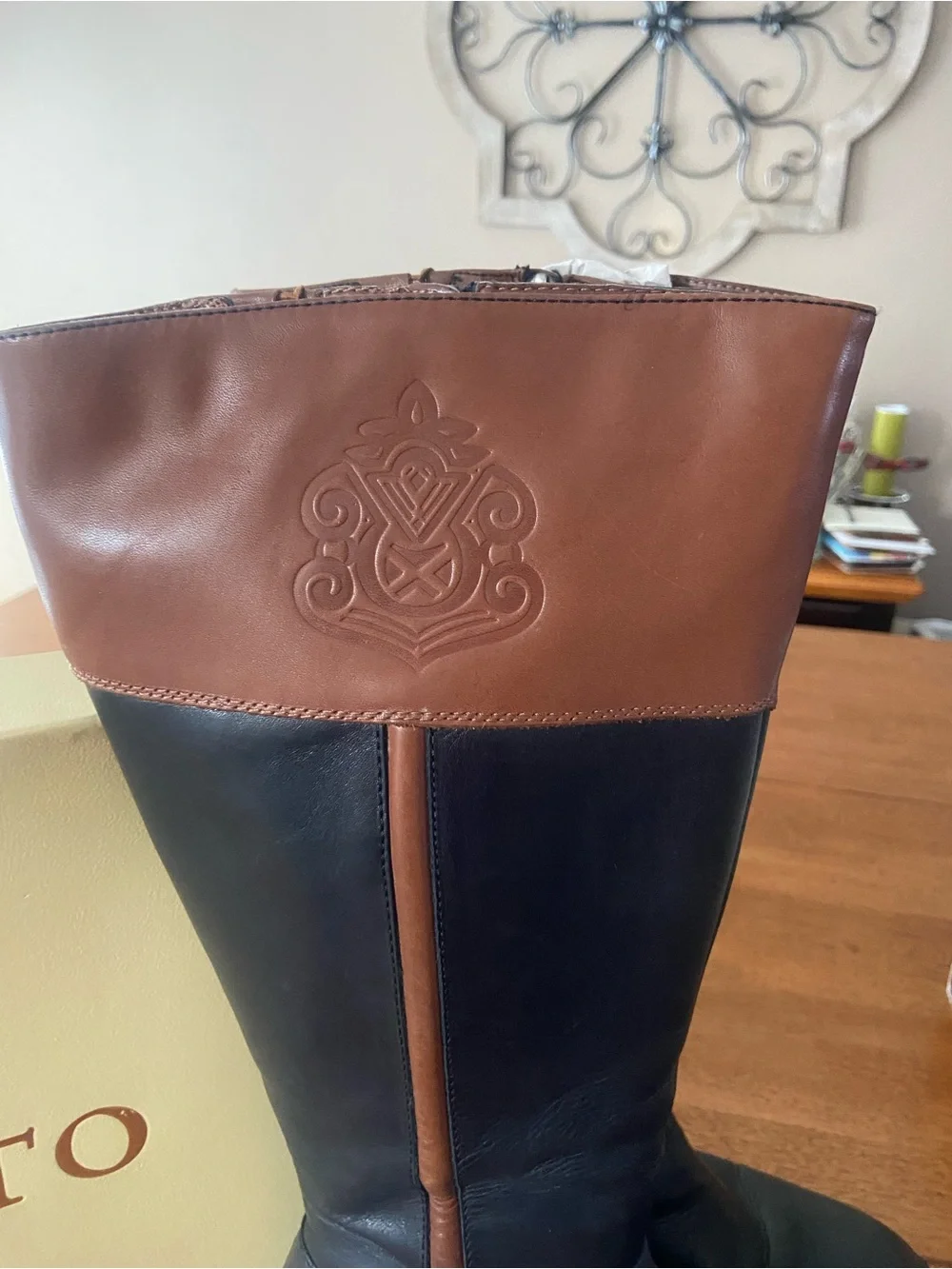 Franco Sarto Black and Brown Over-the-Knee Leather Boots.